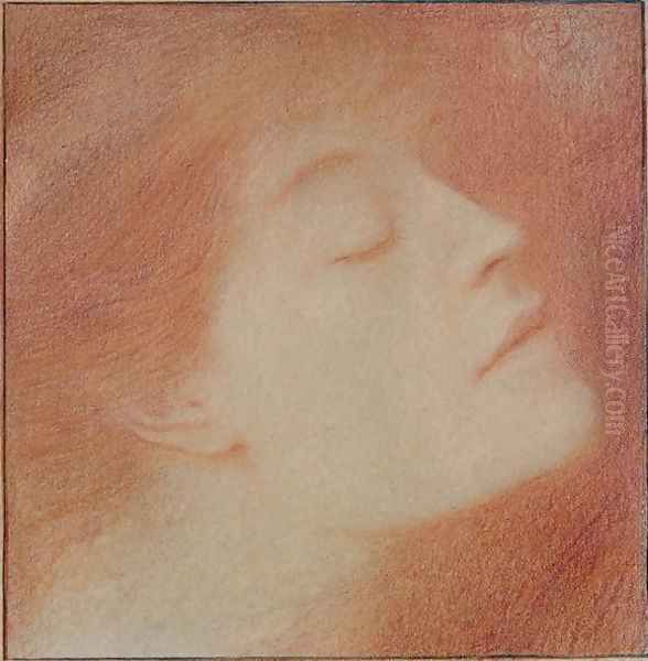 Head of a Woman, 1892 Oil Painting by Fernand Khnopff