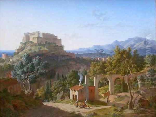 Landscape with the Castle Massa di Carrara Oil Painting by Leo Von Klenze