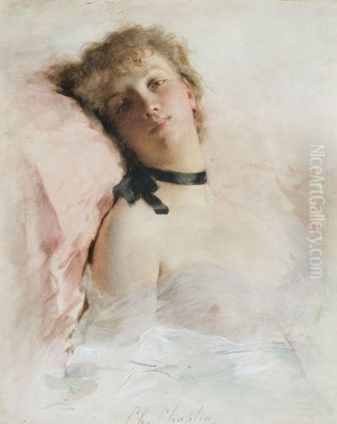 Jeune Femme Alanguie Aux Seins Decouverts Oil Painting by Charles Josua Chaplin