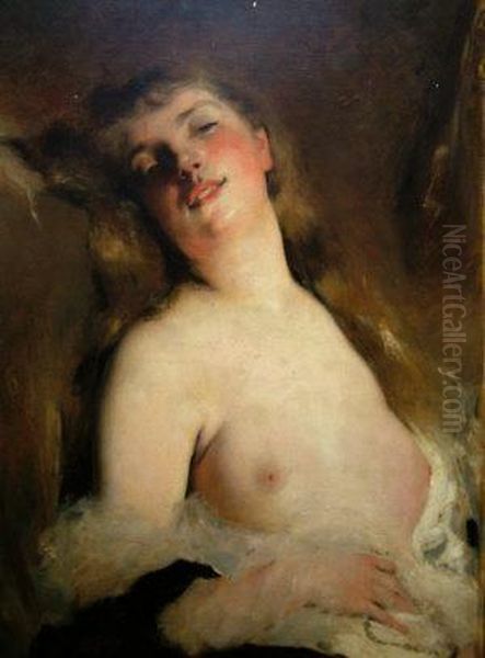 Draped Female Nude In Repose Oil Painting by Charles Josua Chaplin