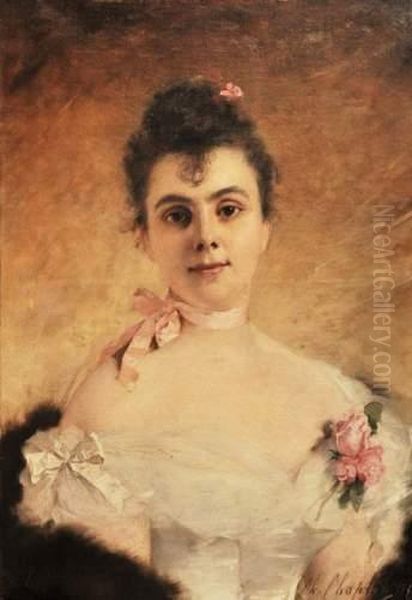 Jeune Femme A La Rose Oil Painting by Charles Josua Chaplin