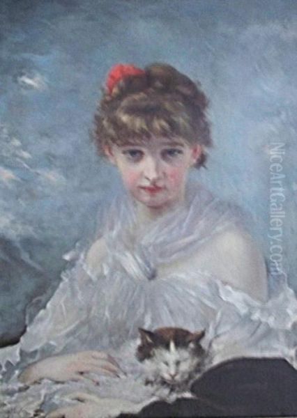 Nina Con Gato Oil Painting by Charles Josua Chaplin