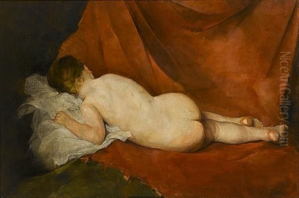 Reclining Nude Oil Painting by Charles Josua Chaplin