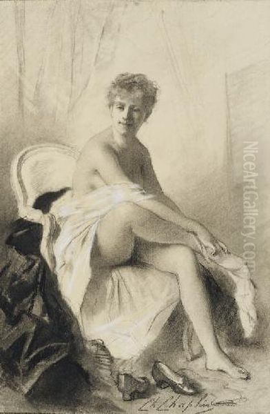 Femme Assise Revetant Ses Bas Oil Painting by Charles Josua Chaplin