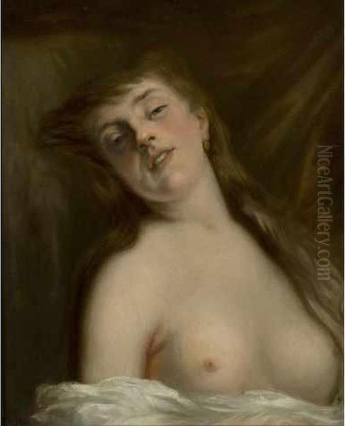 Jeune Femme Aux Cheveux Longs Et Aux Seins Nus Oil Painting by Charles Josua Chaplin