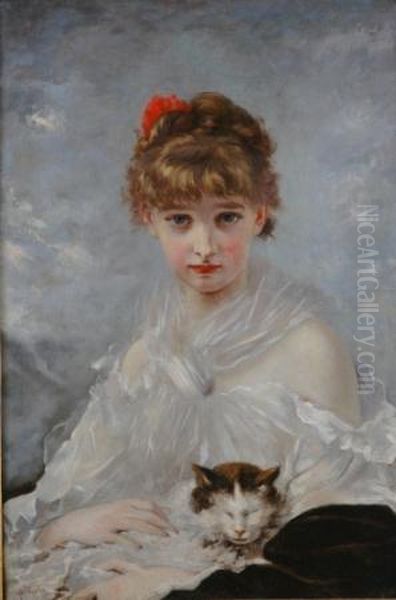 Her Favorite Pet Oil Painting by Charles Josua Chaplin