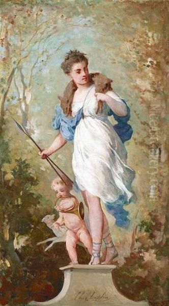 Diana Mit Putto. Oil Painting by Charles Josua Chaplin