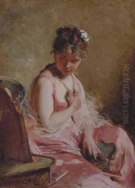 Seated Female Subject In Pink Oil Painting by Charles Josua Chaplin