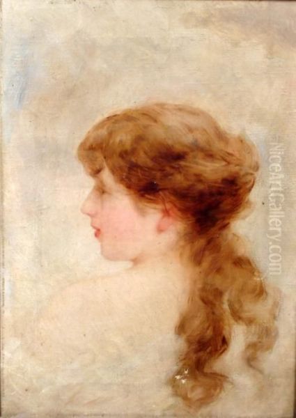 Etude De Tete De Femme De Profil Oil Painting by Charles Josua Chaplin