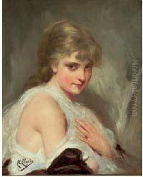 Portrait De Jeune Fille Oil Painting by Charles Josua Chaplin