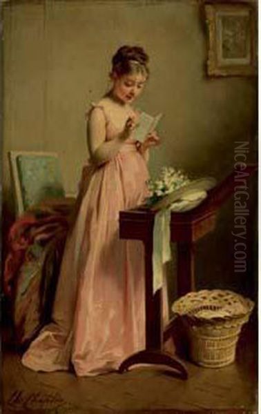 Jeune Fille A La Lecture Oil Painting by Charles Josua Chaplin