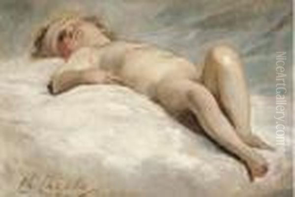 A Sleeping Child Oil Painting by Charles Josua Chaplin