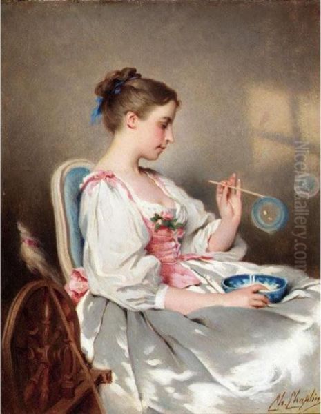 Blowing Bubbles Oil Painting by Charles Josua Chaplin