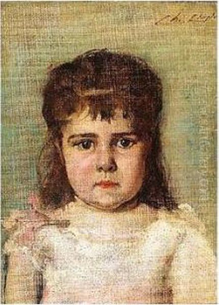 Portrait Of A Young Girl, 
Signed, Oil On Canvas Laid On Panel, 22.5 X 16.5 Cm.; 9 3/4 X 6 1/2 In Oil Painting by Charles Josua Chaplin