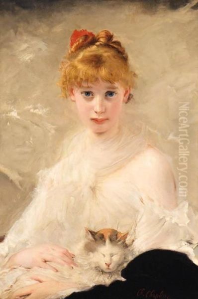 La Jeune Fille Au Chat Oil Painting by Charles Josua Chaplin