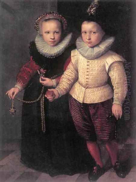 Double Portrait of a Brother and Sister Oil Painting by Cornelis Ketel