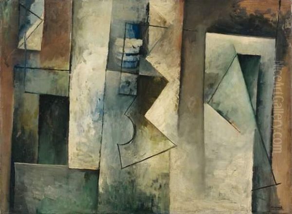 Composition Cubiste Oil Painting by Youla, Jules Chapoval