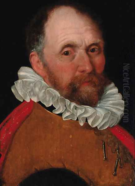 Portrait of an elderly man, bust-length, in a jerkin and a red cloak Oil Painting by Cornelis Ketel