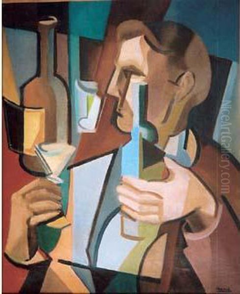 Homme Au Verre (1947) Oil Painting by Youla, Jules Chapoval