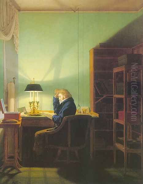 Man Reading by Lamplight 1814 Oil Painting by Georg Friedrich Kersting