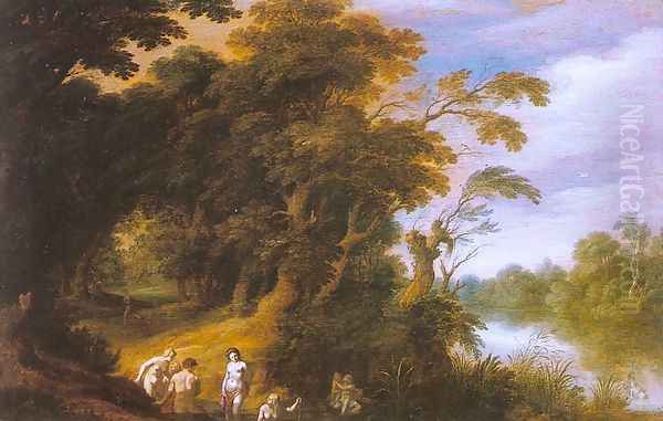 Landscape with Women Bathing Oil Painting by Alexander Keirinckx