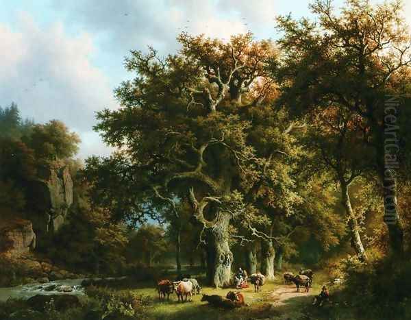 Cattle by a Stream Oil Painting by Barend Cornelis Koekkoek