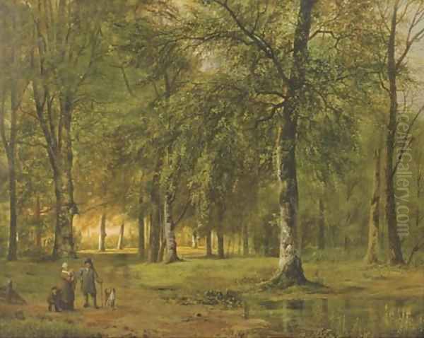 A view of a park with figures Oil Painting by Barend Cornelis Koekkoek