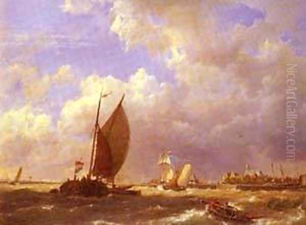 Dommelshuizen Cornelis Christiaan A Sunlit Dock Oil Painting by Barend Cornelis Koekkoek