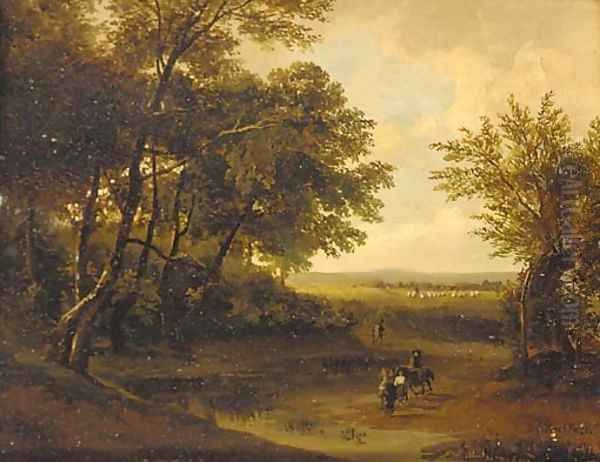 Travellers in a wooded landscape Oil Painting by Barend Cornelis Koekkoek