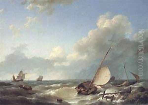 Shipping in a Stiff Breeze Oil Painting by Barend Cornelis Koekkoek