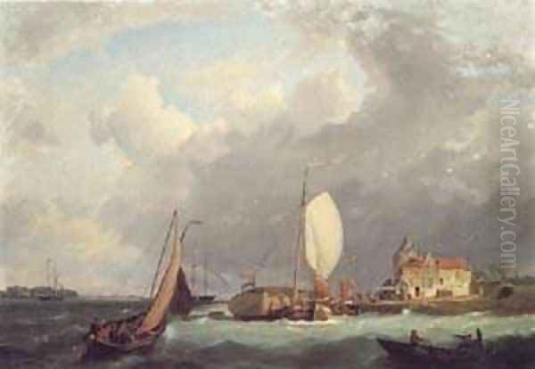 Shipping off the Dutch Coast Oil Painting by Barend Cornelis Koekkoek