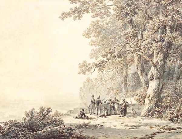 Soldiers resting by a forest Oil Painting by Barend Cornelis Koekkoek