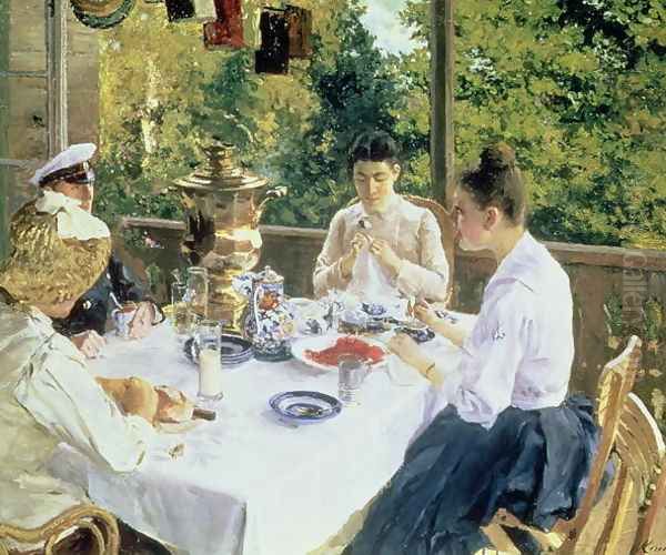 At the Tea-Table, 1888 Oil Painting by Konstantin Alexeievitch Korovin