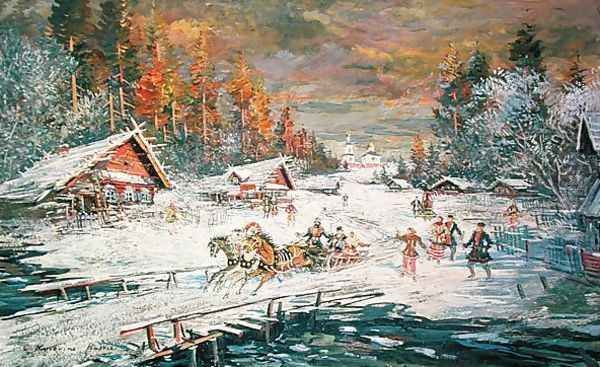 The Russian Winter, 1900-10 Oil Painting by Konstantin Alexeievitch Korovin