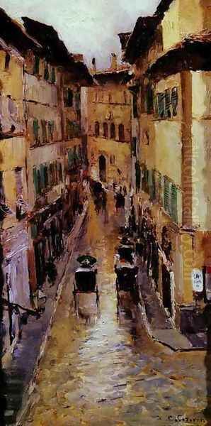 A Florence Street in the Rain Oil Painting by Konstantin Alexeievitch Korovin