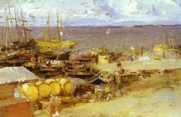 Arkhangelsk port on Dvina, 1894 Oil Painting by Konstantin Alexeievitch Korovin