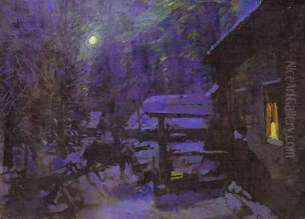 Moonlit Night, Winer, 1913 Oil Painting by Konstantin Alexeievitch Korovin