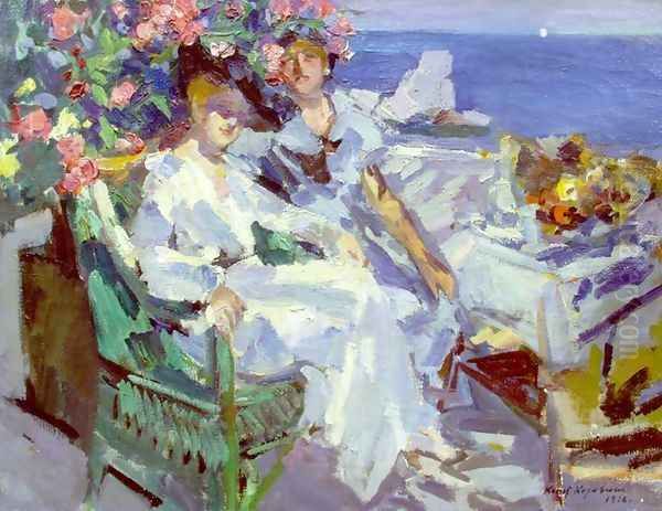 On a terrace Oil Painting by Konstantin Alexeievitch Korovin