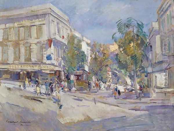 Street Scene in Monte Carlo Oil Painting by Konstantin Alexeievitch Korovin