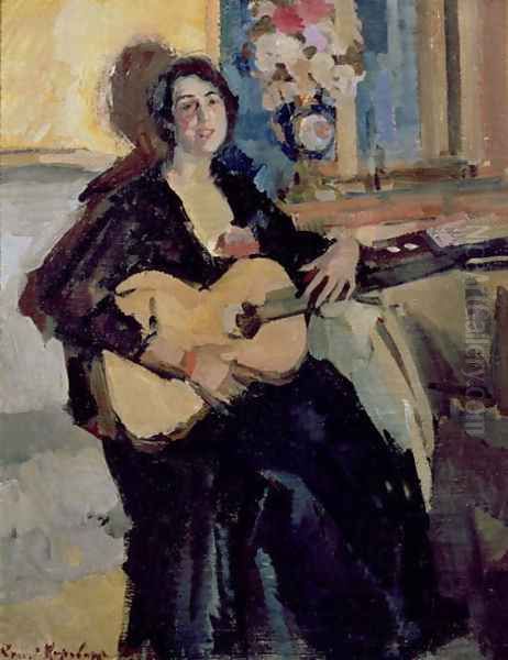 Lady with a Guitar, 1911 Oil Painting by Konstantin Alexeievitch Korovin