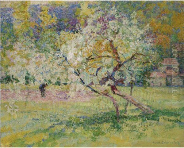 Arbres En Fleur Dans La Prairie Oil Painting by Victor Charreton