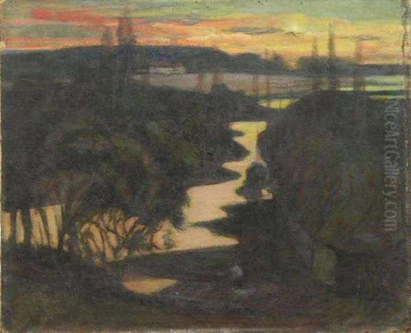 Crepuscule Sur Le Marais. Oil Painting by Victor Charreton