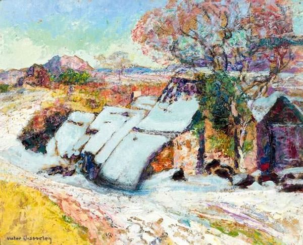 Neige Sur Les Masures Groire Oil Painting by Victor Charreton