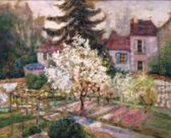 Maison Et Jardin En Fleurs Au Printemps Oil Painting by Victor Charreton