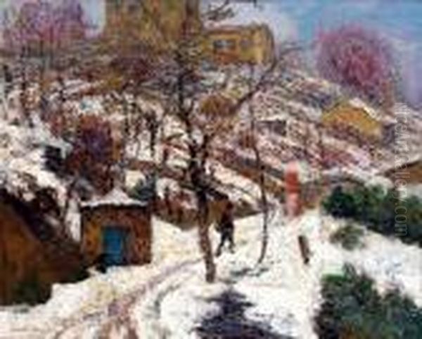 Noel Sous La Neige A Chteaugay Oil Painting by Victor Charreton