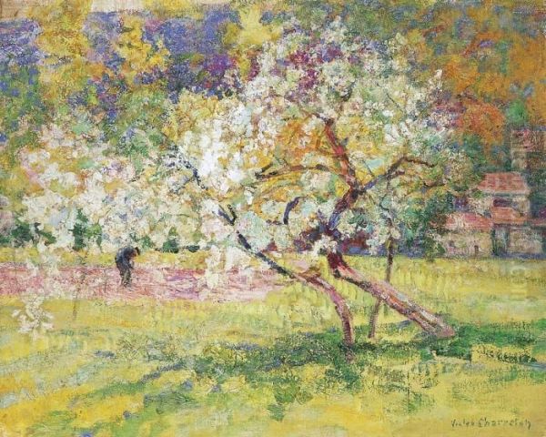 Arbres En Fleurs Dans La Prairie Oil Painting by Victor Charreton