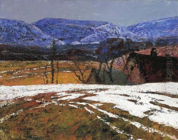 Paysage Dauvergne Sous La Neige Oil Painting by Victor Charreton