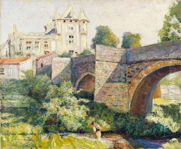 Pont Fortifie Devant Un Chteau <saint Amant - Tallende> Oil Painting by Victor Charreton