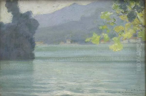 Reflets Sur Le Lac D'annecy Oil Painting by Victor Charreton