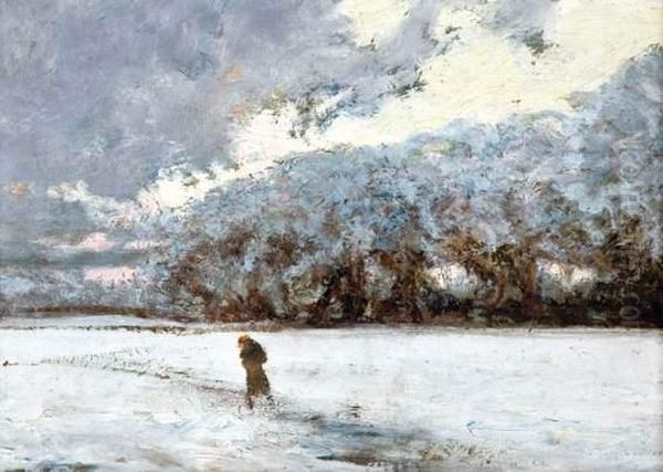 Personnage Dans La Neige Oil Painting by Victor Charreton